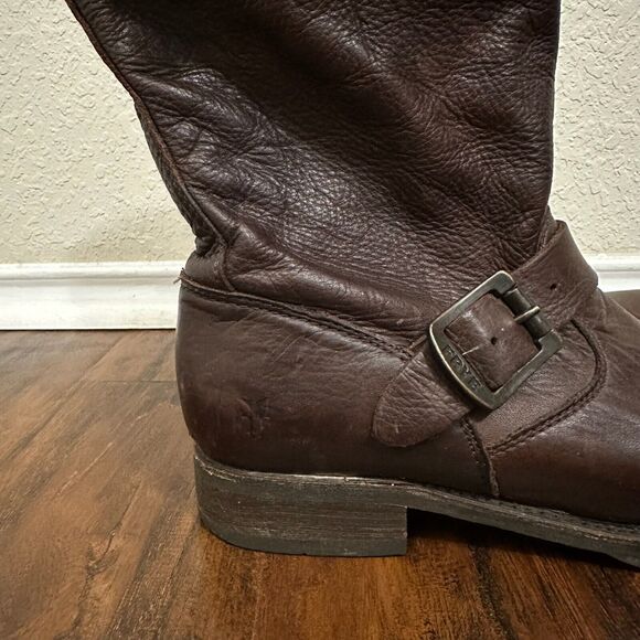 FRYE Veronica Short Boots Dark Brown Leather Motorcycle Rider - Picture 2 of 12